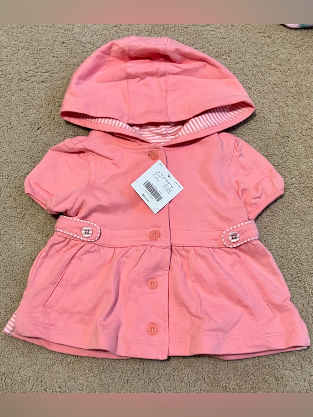 NWT Janie and Jack Pink Hooded Peplum Jacket with Striped Lining- 18-24 months